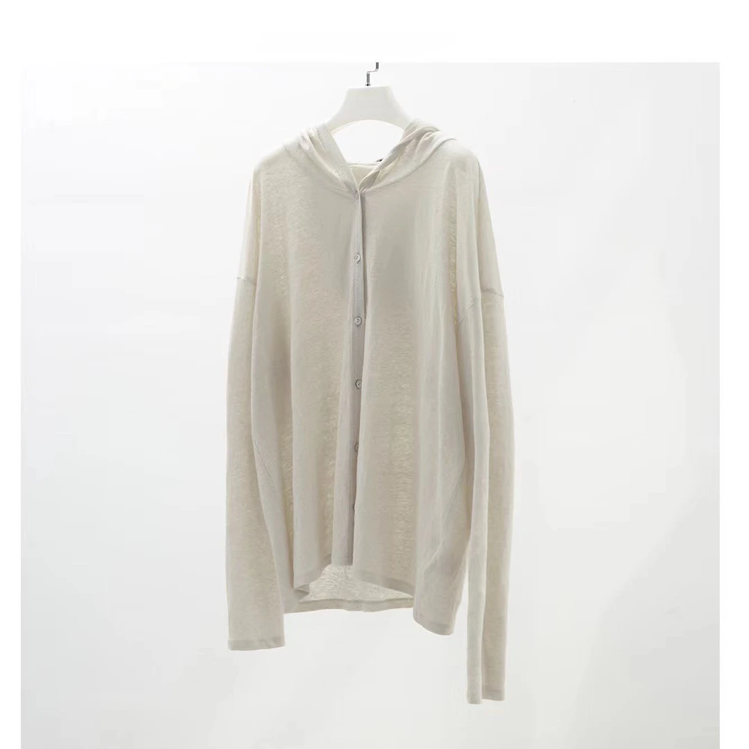 汉麻夏季防晒薄衫女长袖上衣时尚百搭连帽衫宽松气质外套针织纯色