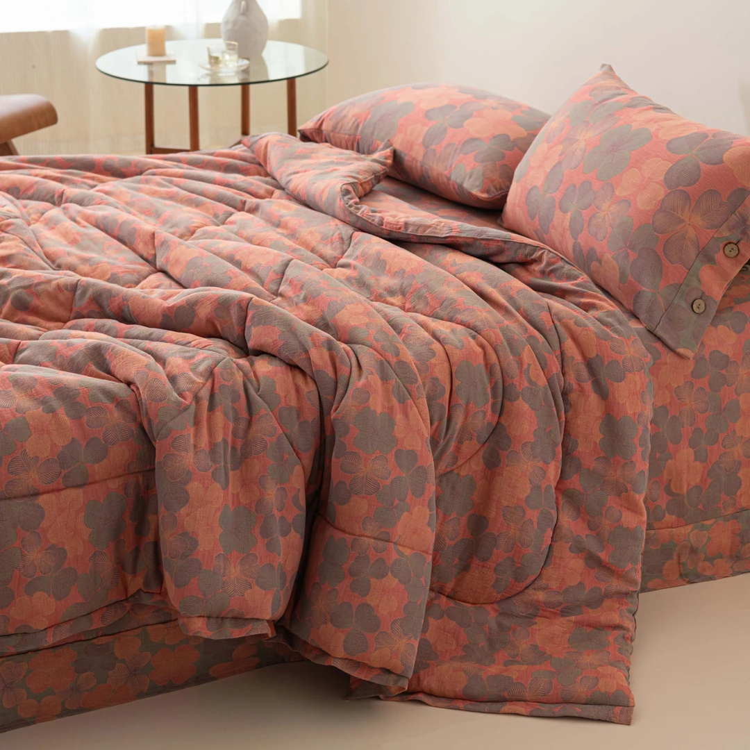 双层纱大豆纤维被春秋被多功能家用被子保暖四季亲肤舒适叶初粉绿