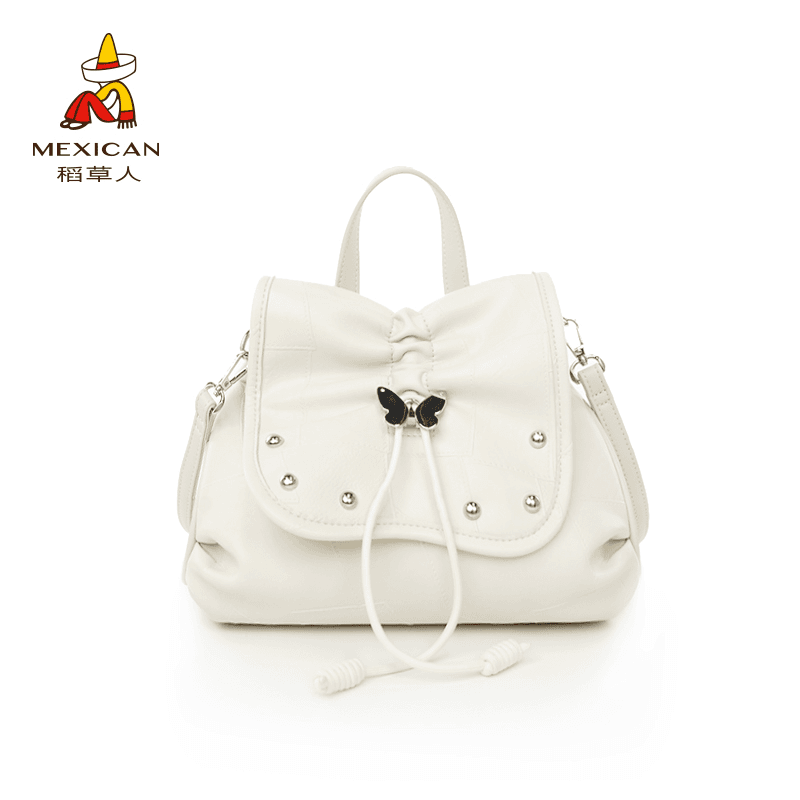 稻草人2024新款时尚休闲潮流大容量蝴蝶抽绳双肩包
