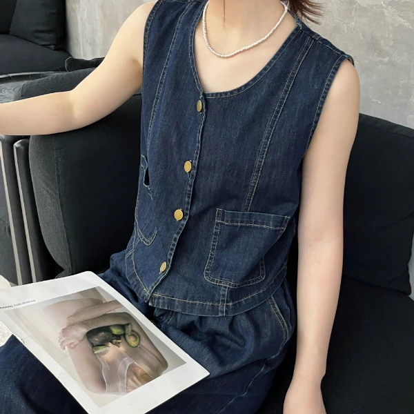 【1780】2024新款牛仔两件套时尚显瘦气质高级休闲洋气百搭无袖网红