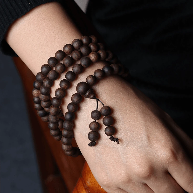 全沉水级越南芽庄白奇楠沉香手串108颗念珠天然老料文玩佛珠