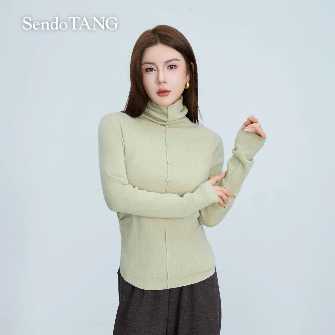 盐系姐姐【采苓】胖多女装新款时尚设计感百搭糖果色修身打底衫