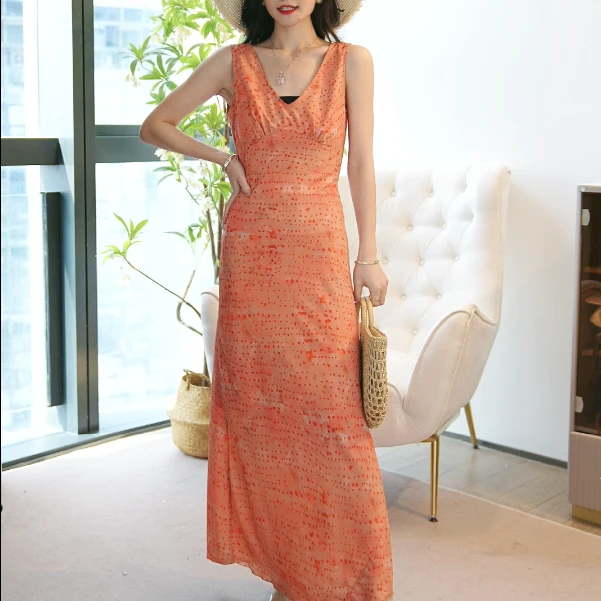 【南油李李元气少女】B0884 复古碎花显瘦气质V领无袖连衣裙