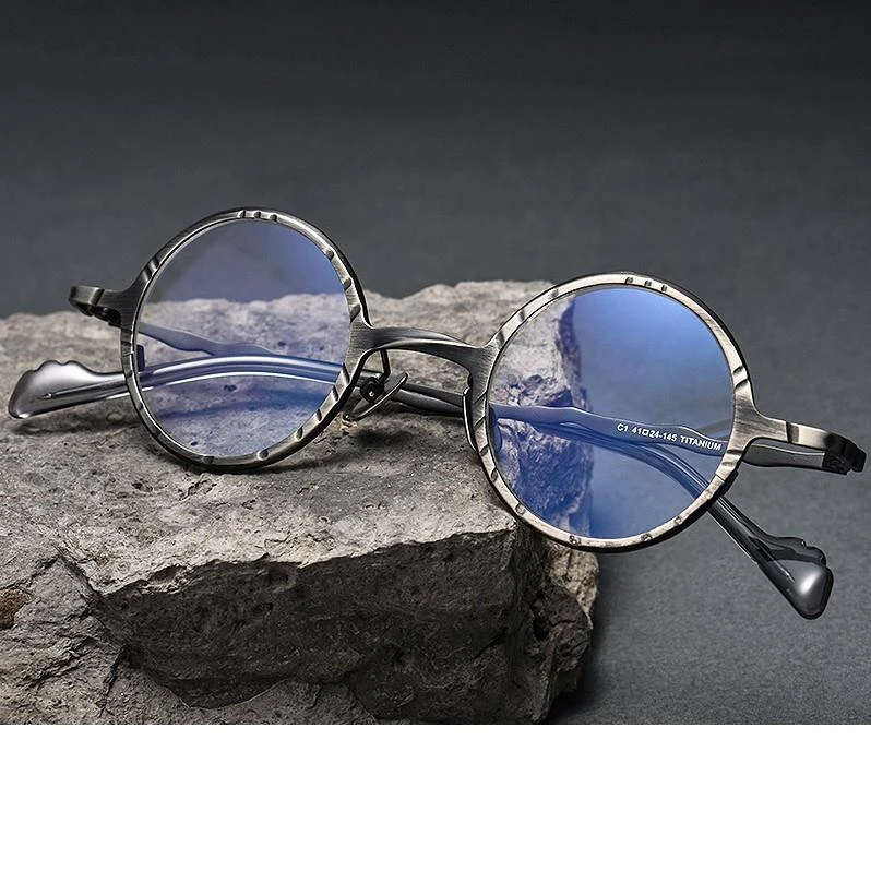 超轻复古圆形男生高度近视眼镜框男款纯钛时尚高级小框大脸防蓝光