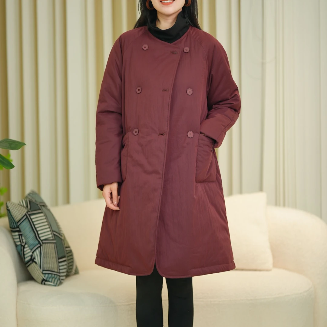 北桔2024秋冬新款百搭休闲宽松显瘦直筒简约中长款棉服外套女4071