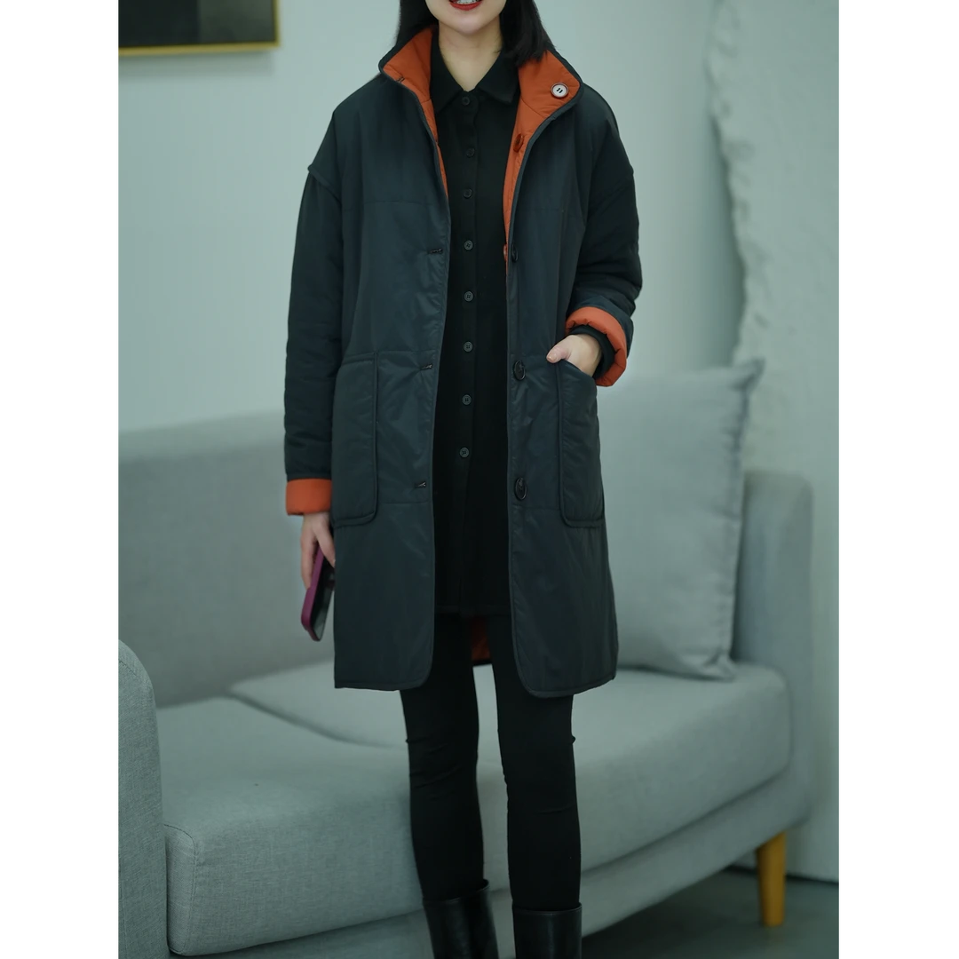 北桔2024秋冬新款简约轻奢百搭保暖气质休闲两面穿棉服外套女4093