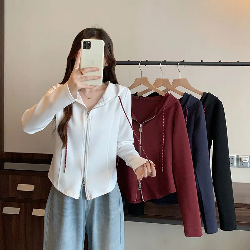 2025秋新款胖mm大码女学院风休闲百搭显瘦连帽开衫卫衣长袖上衣潮