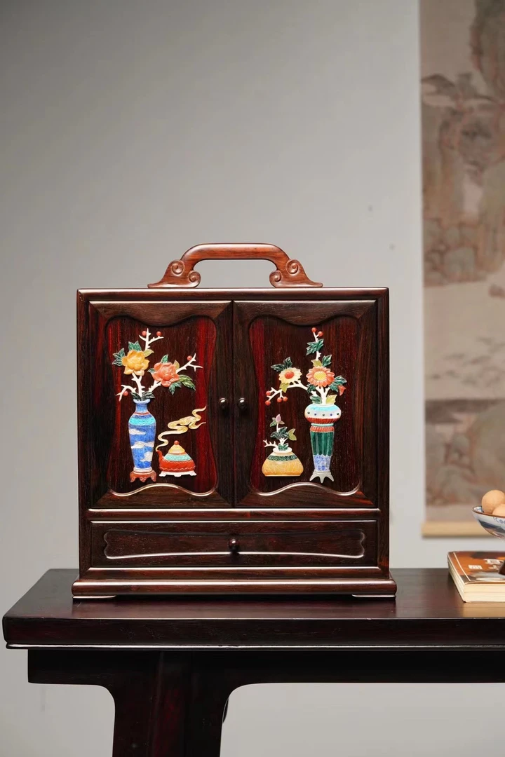 奢侈品老挝大红酸枝全独板茶柜镶嵌非遗百宝高端茶室