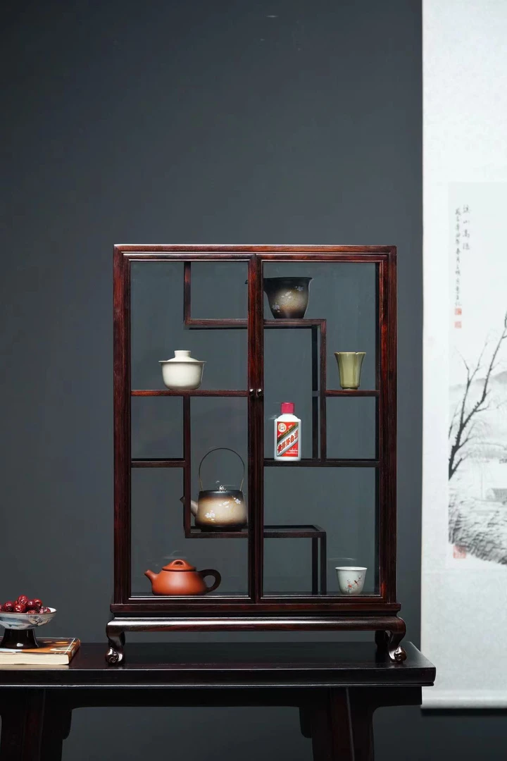 奢侈品故宫款老挝大红酸枝全独板精品多层茶壶展示柜玻璃柜