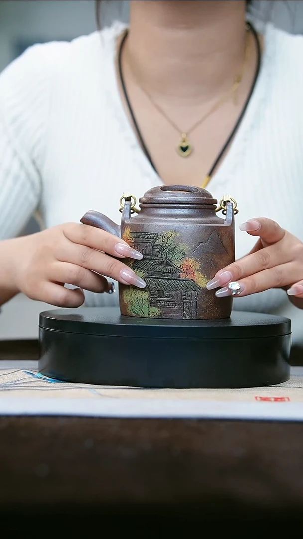 【闪购商品】紫砂茶壶19彩绘牛盖洋桶壶