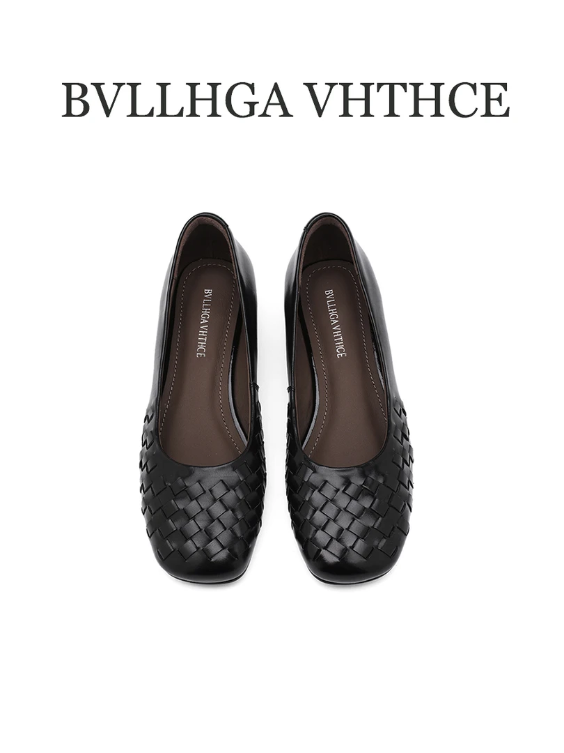 BVLLHGA VHTHCE 新款法式编织时尚气质胎牛女鞋一脚蹬穆勒鞋8801