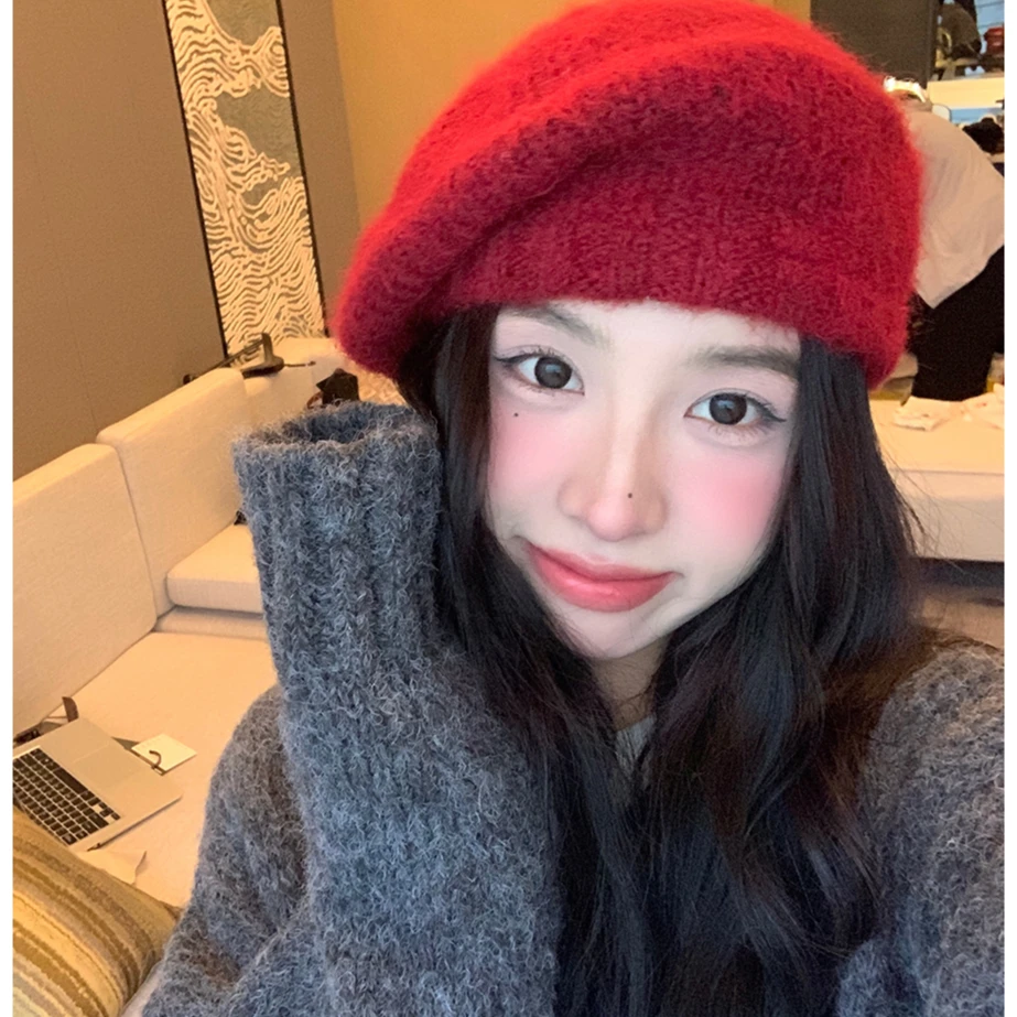秋冬大头围画家帽御寒保暖毛线帽子显脸小百搭针织贝雷帽女ins