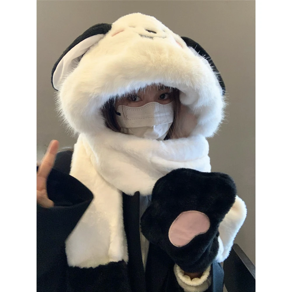 冬季可爱狗耳朵帽子围巾手套一体三件套保暖百搭护耳防寒雷锋帽女