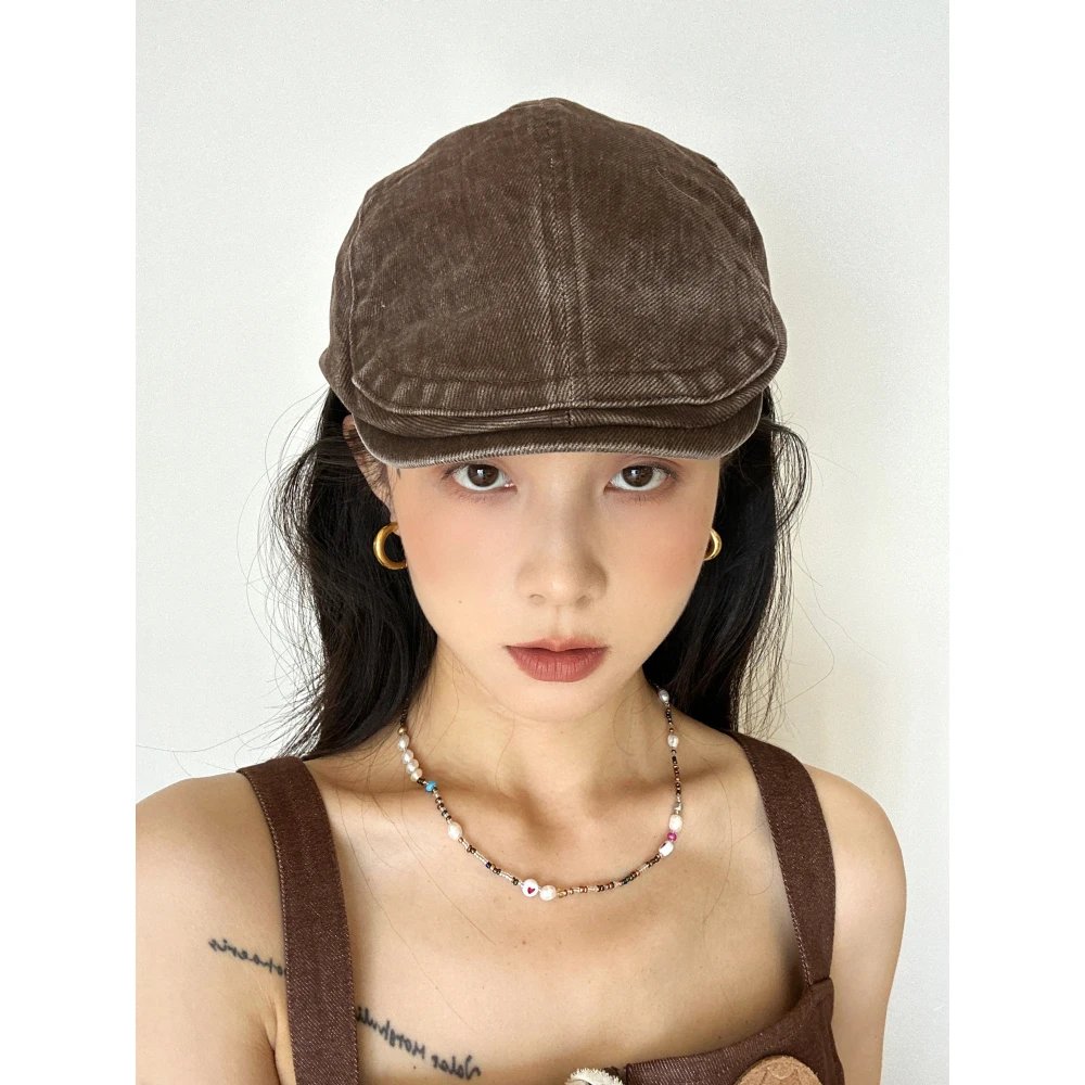 高级感水洗牛仔复古前进帽女四季嘻哈鸭舌帽子女显脸小文艺画家帽