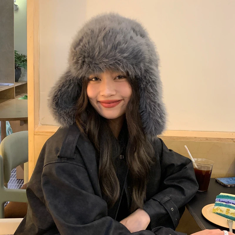 貂绒雷锋帽女东北毛绒帽子百搭冬季骑车保暖复古护耳帽滑雪情侣