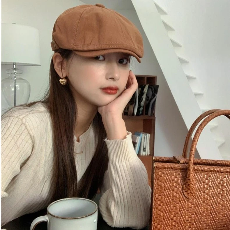 英伦风前进帽女2023秋冬新款复古百搭报童帽文艺帽子画家帽小众