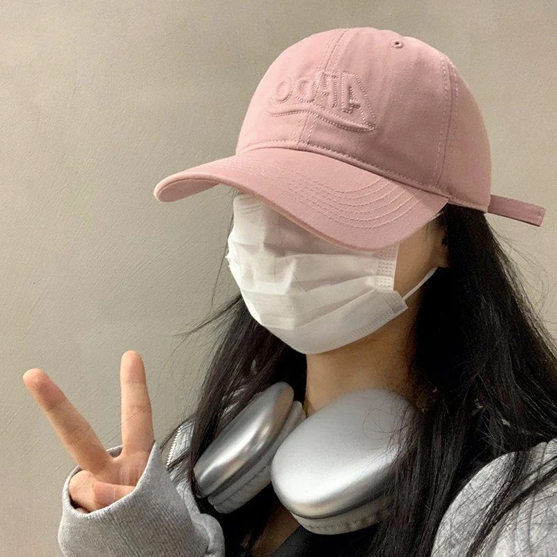 粉色软顶棒球帽女2023新款夏季大头围休闲字母刺绣鸭舌帽显脸小