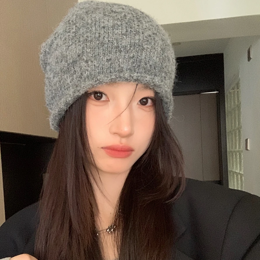 韩系ins氛围感针织堆堆帽含羊毛显脸小包头帽高级感秋冬百搭冷帽