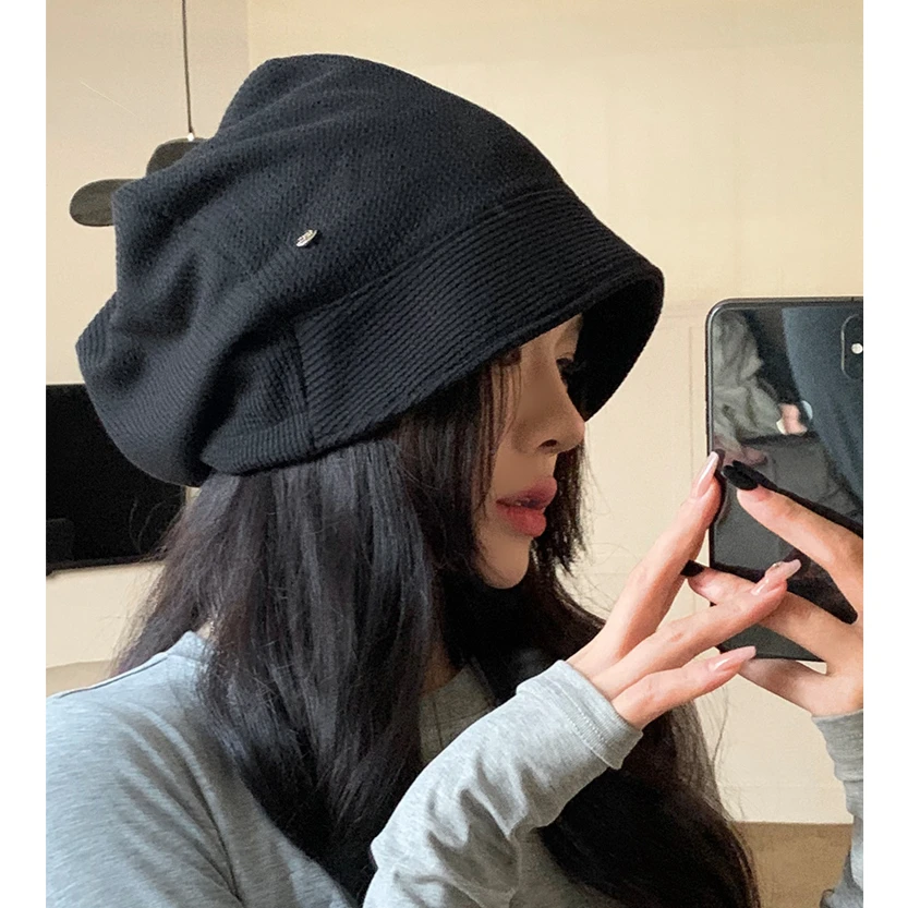 帽子女款秋冬日系冷帽显脸小套头帽大头围堆堆帽月子帽素颜包头帽
