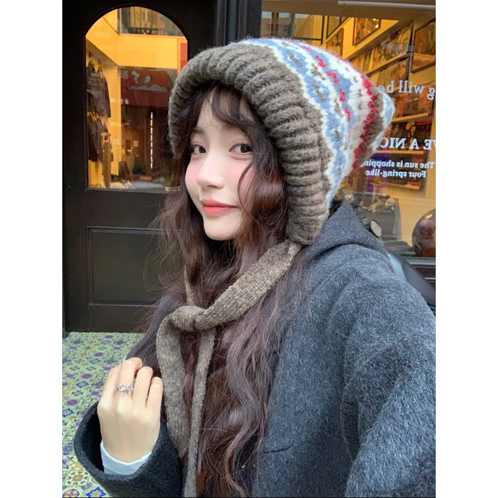 两用包包帽~复古着风渔夫帽子绑带堆堆帽保暖毛线帽民族风羊毛帽