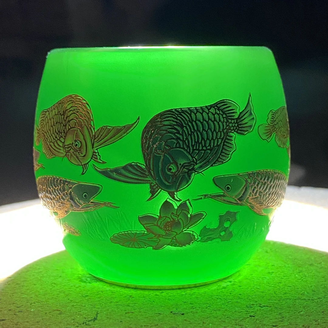 帝王绿琉璃龙鱼高（无礼盒）瓷器 茶具 主人杯 品茗杯C
