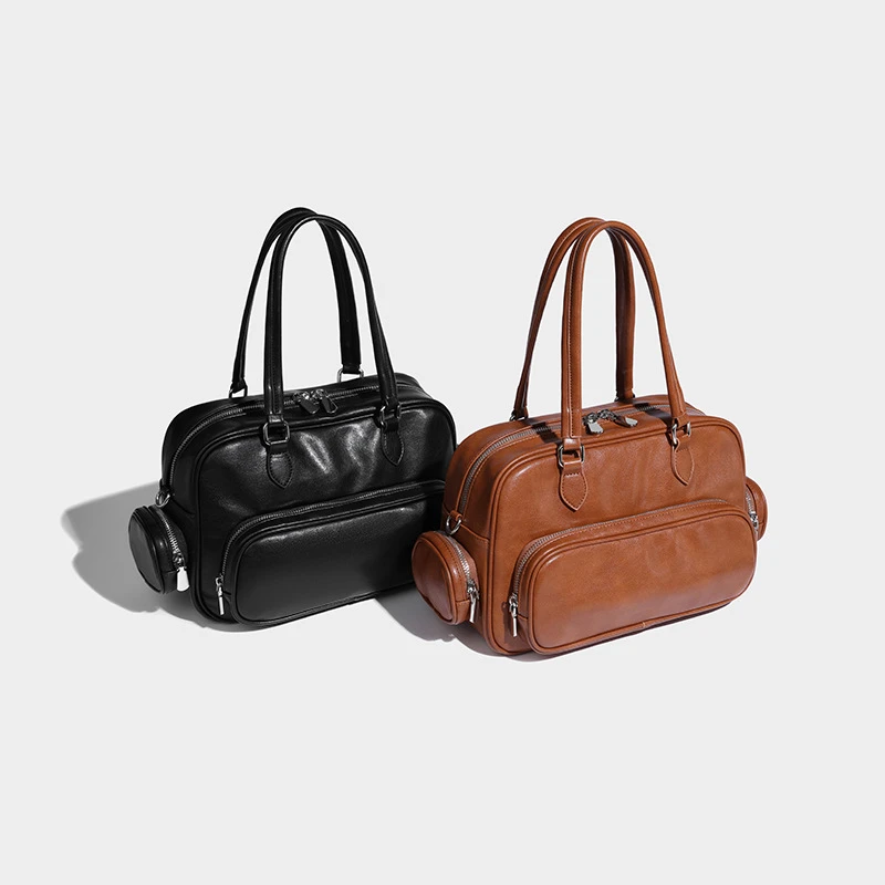 【清仓不退换】美拉德系列相机包手提腋下复古拼接女保龄球包单肩包