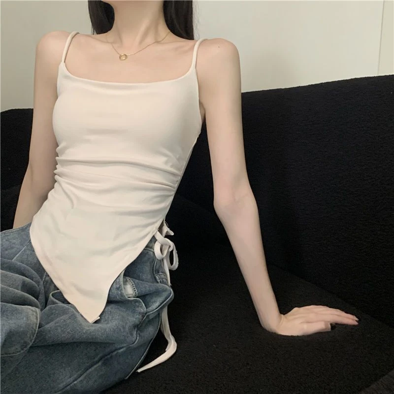 不规则开叉吊带背心女夏季设计感内搭显瘦带胸垫外穿甜辣抹胸上衣