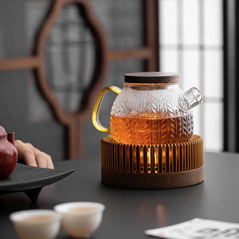 解得复古实木温茶器  围炉煮茶合金重竹款国风新款蜡烛煮茶器