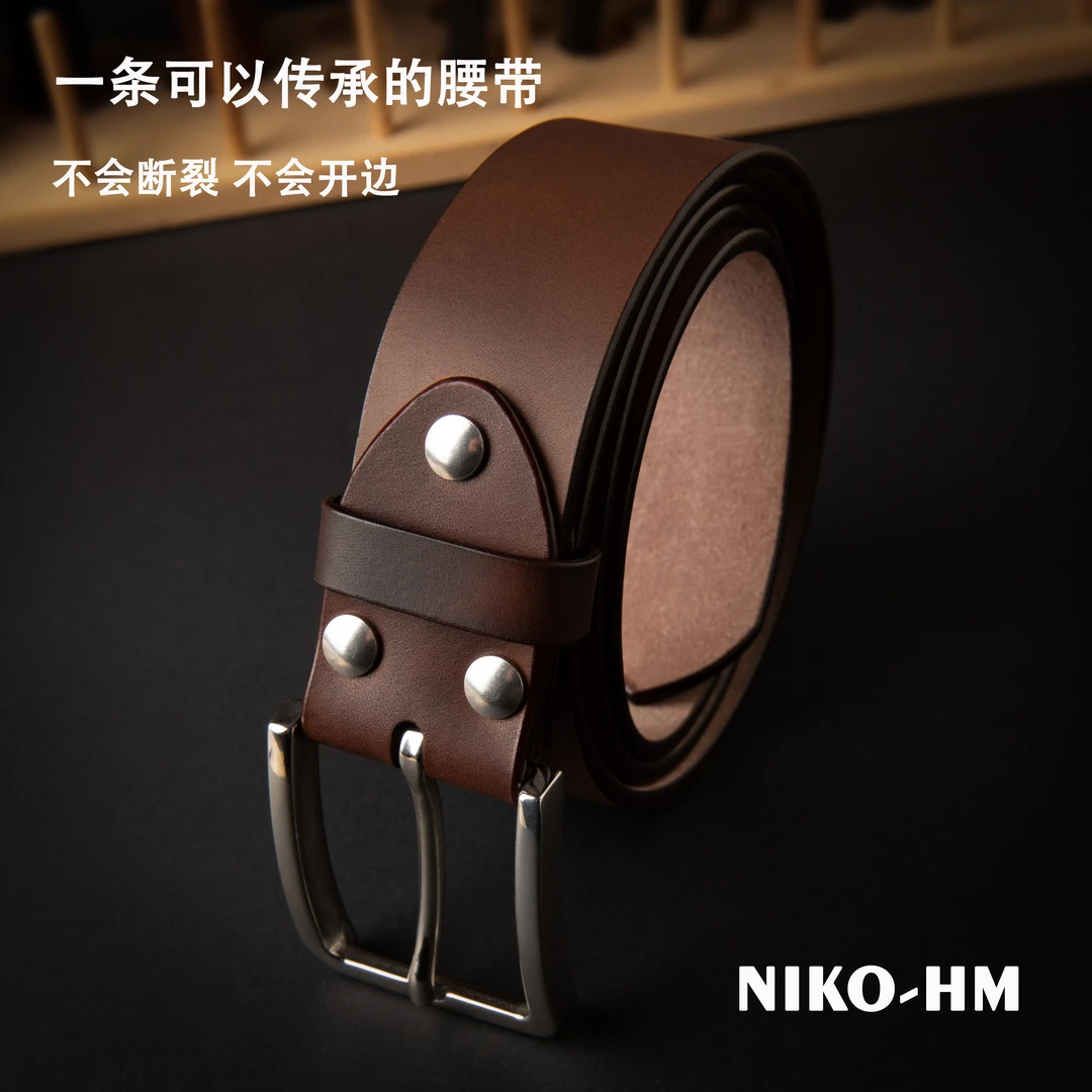 3.8厘米百搭休闲商务不锈钢扣头纯手工腰带意大利头层牛皮无夹层