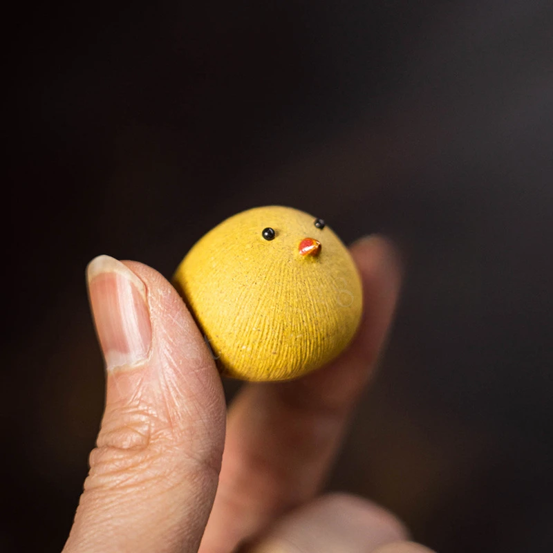 宜兴紫砂小黄鸡仔茶宠摆件可养茶玩茶台家居茶具配件小鸡雕塑批发