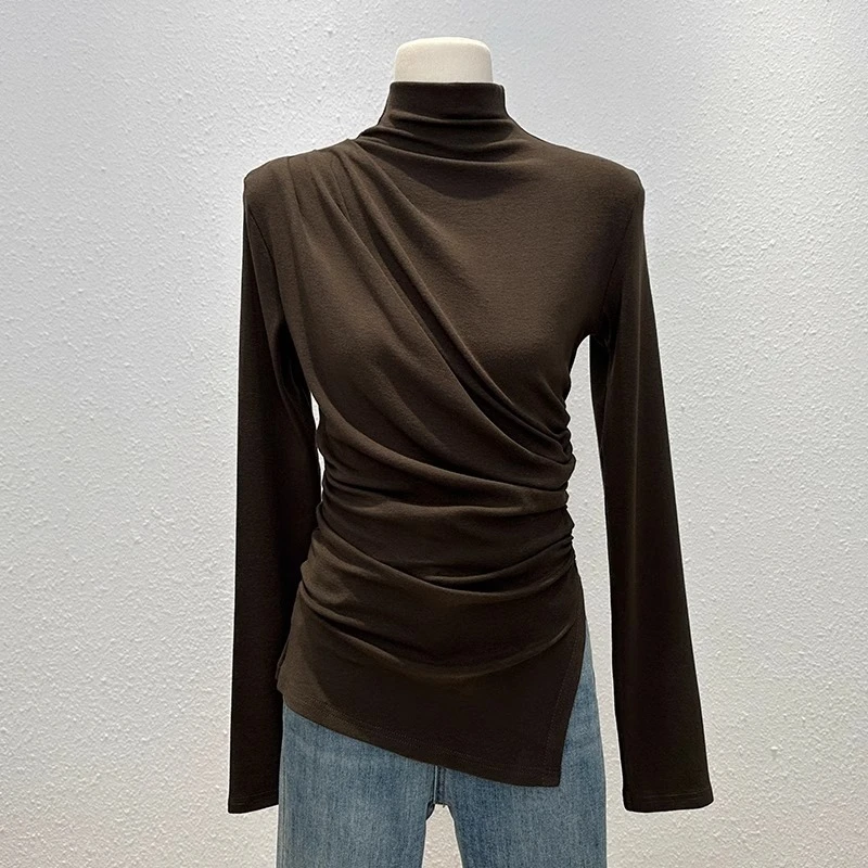 欧洲站欧货长袖t恤女秋季新款半高领修身显瘦打底衫独特别致上衣