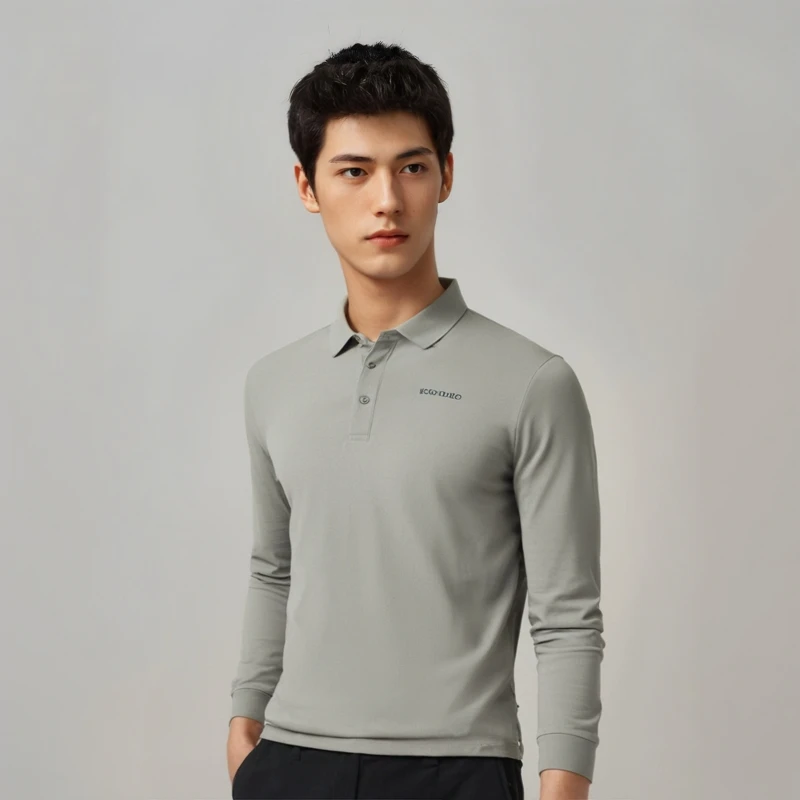 新款户外运动春秋薄款舒适休闲男式5A翻领长袖打底T恤