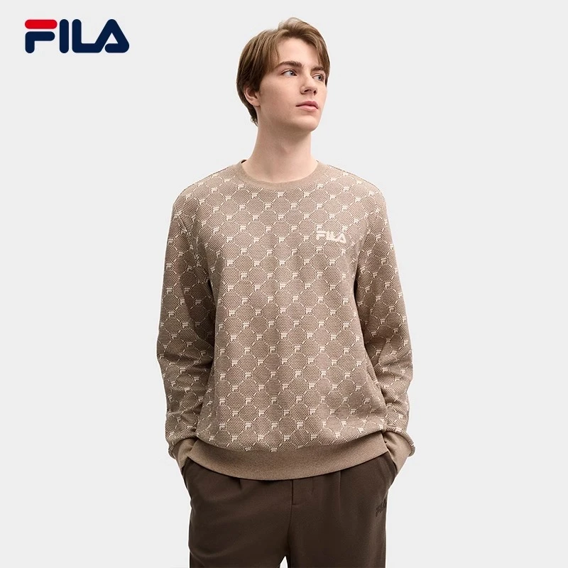 FILA斐乐男装【老花满印】2025新款休闲舒适运动卫衣F11M518205F