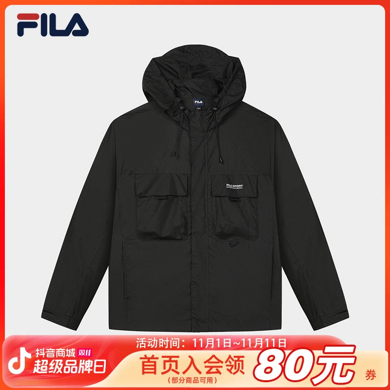 FILA斐乐男装2024秋季新款休闲运动连帽梭织上衣外套F71M429704F