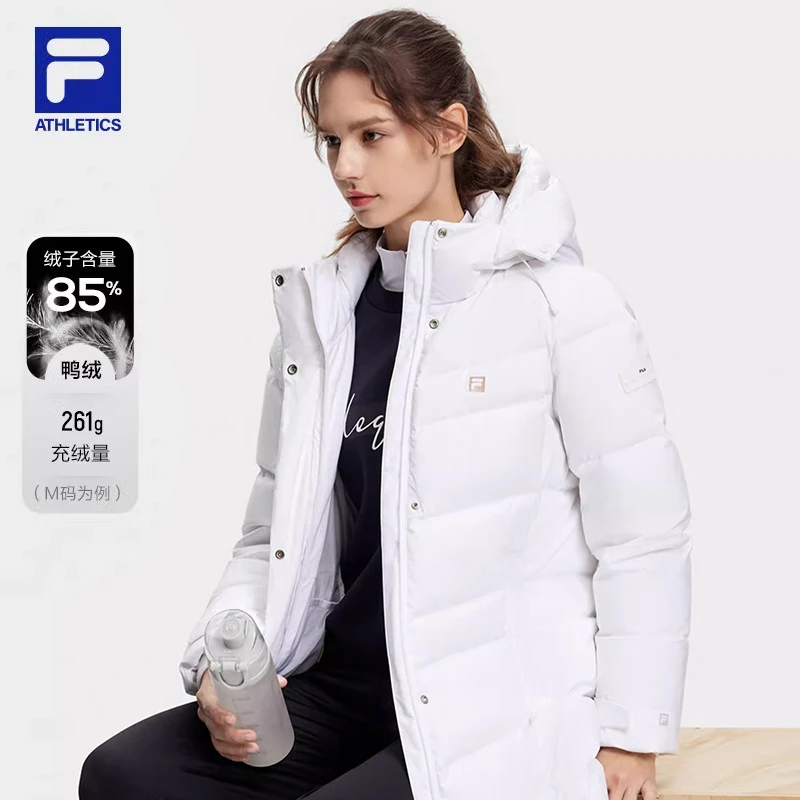 FILA斐乐女装【中长款保暖连帽羽绒服】2023冬季外套A11W341909F