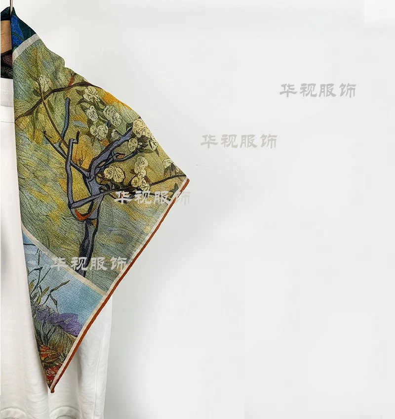 【梵高油画】2025新款油画风显白丝巾丝绒手感88*88cm大方巾围巾