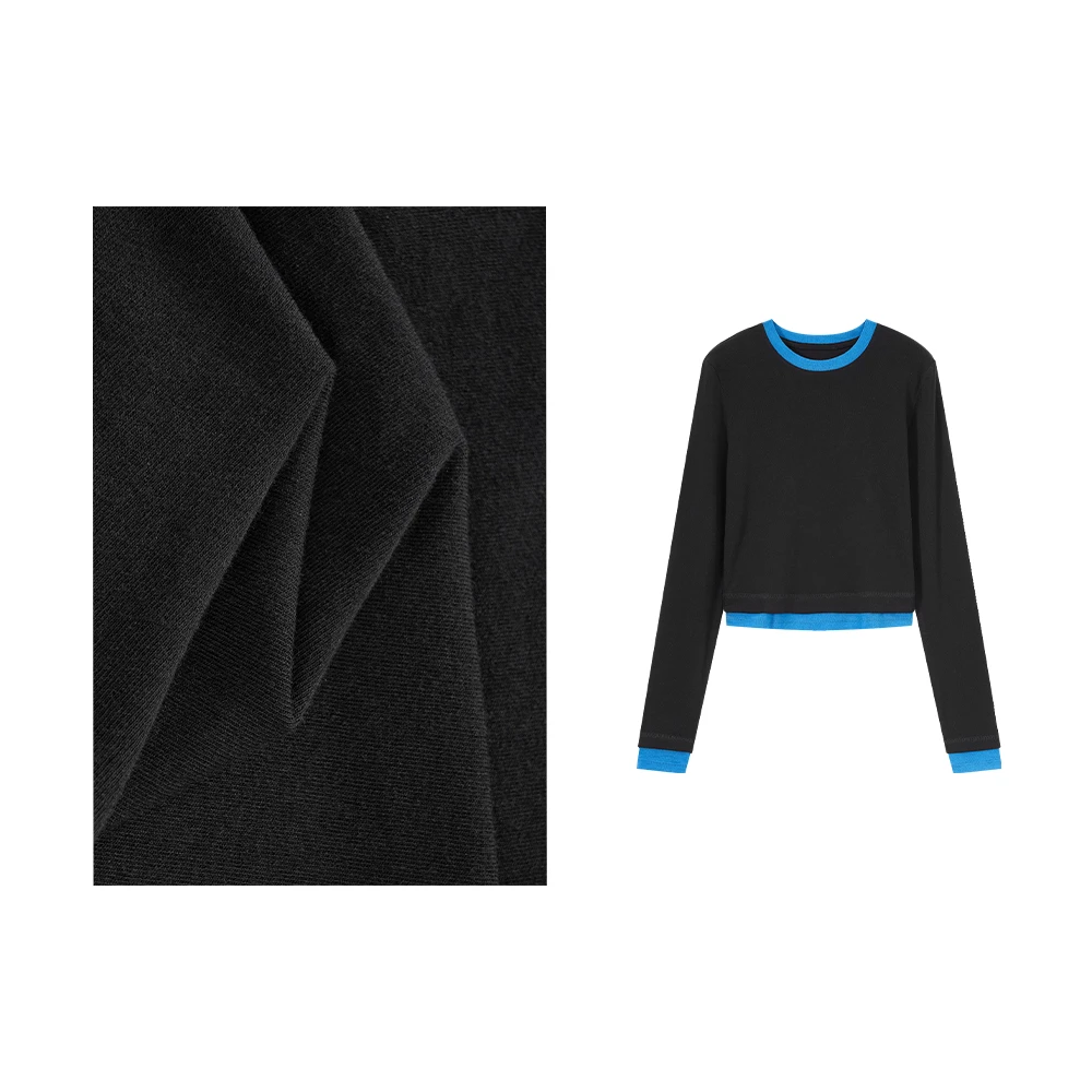 芝芝【撞色美学】秋冬季女装软糯撞色圆领棉打底衫时尚百搭长袖T恤