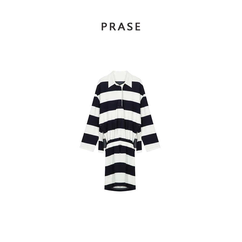 PRASE VIP回馈【条纹法则】微胖轻奢秋季条纹假两件连衣裙LD408C71