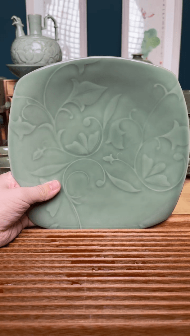 【闪购商品】瓷其他2只青瓷玉兰方盘