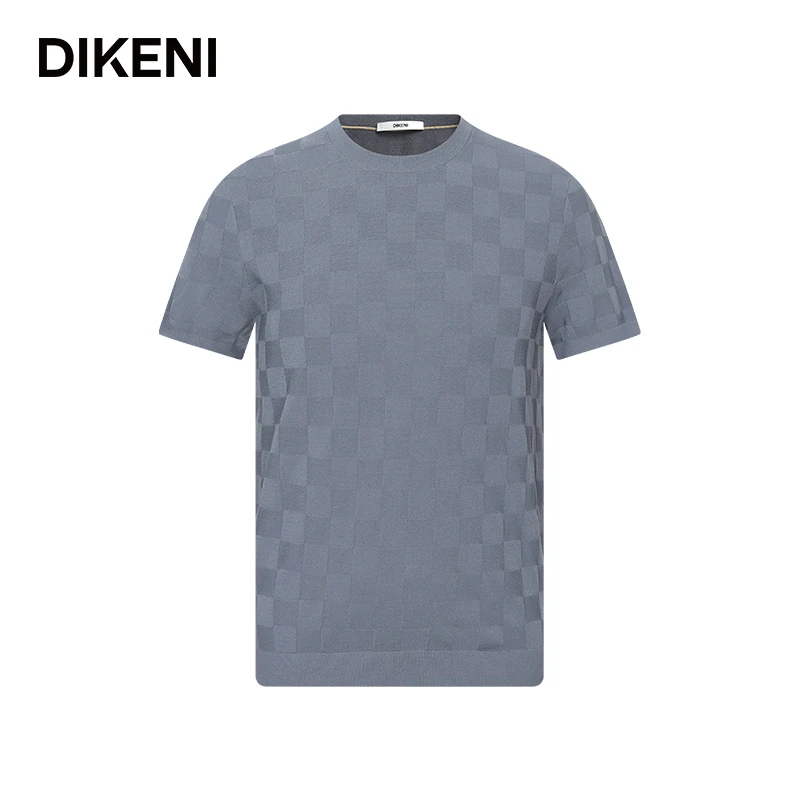 【0压高弹冰丝】迪柯尼凉感T恤春夏色棋盘格男短袖针织衫13424W252