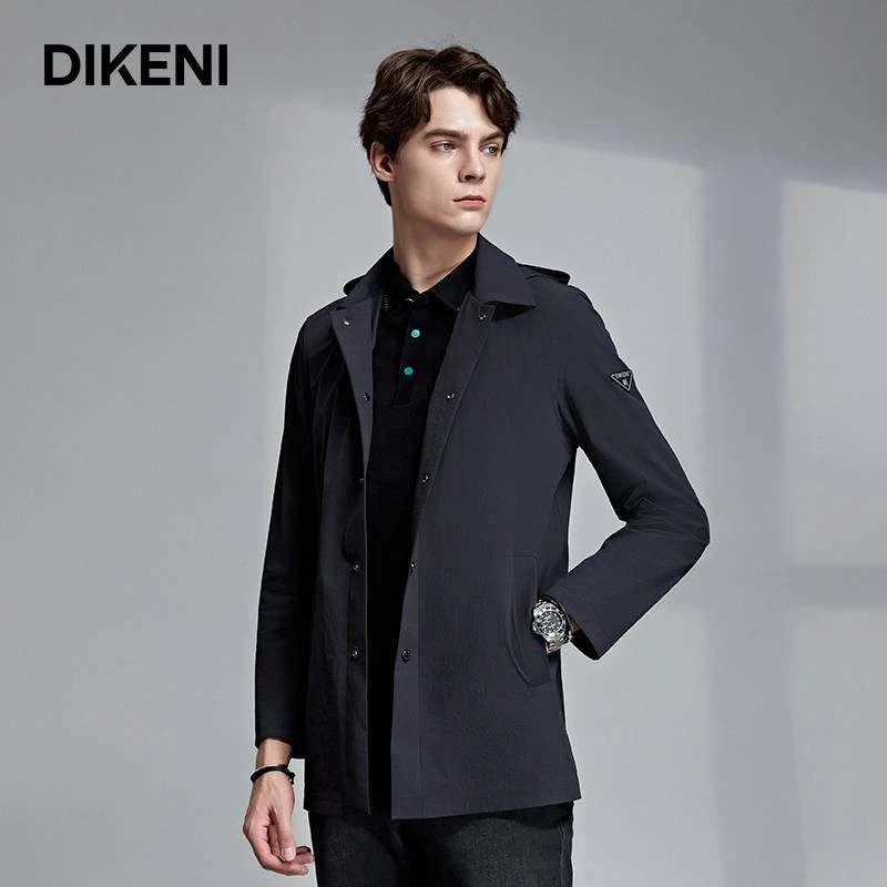 爆款DIKENI黑标系列风衣翻领中长款时尚大衣休闲男士13342H146