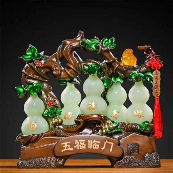 12寸/17寸可选五福临门葫芦琉璃玉清公司庆祝福工艺礼品摆件YX