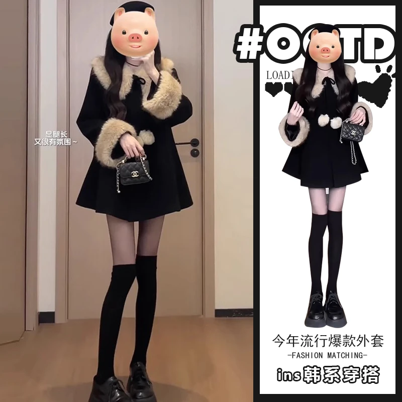 小香风加厚显气质保暖短款大衣秋冬新款韩系高级感黑色毛呢外套女