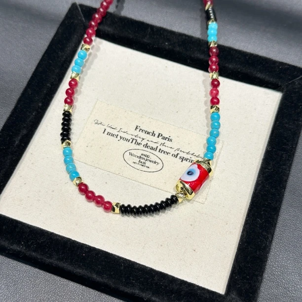 非金属树脂项链 GULUM 231 蓝眼睛项链复古彩色时尚手工气质小众