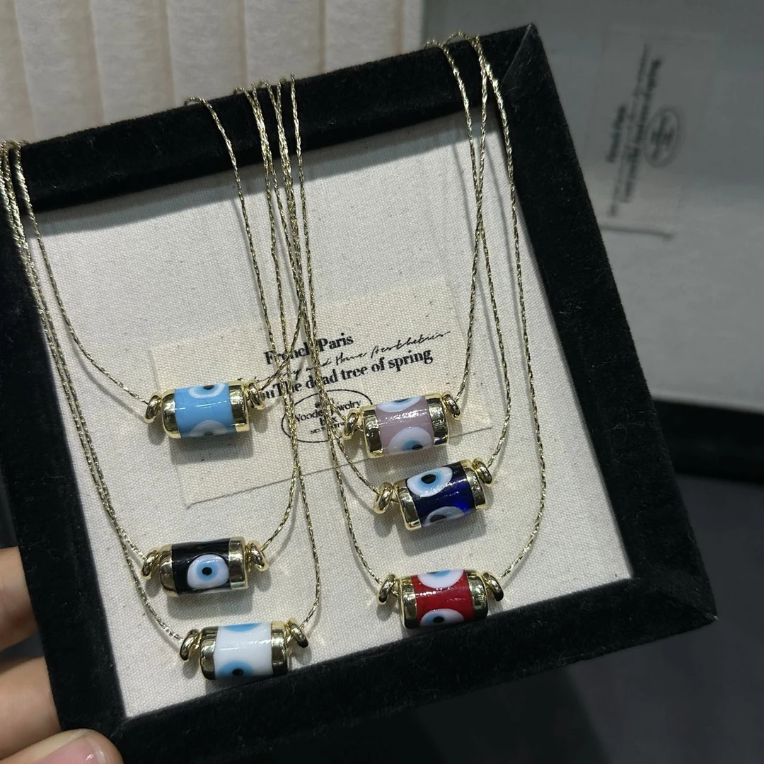 铜合金琉璃项链  GULUM 271 时尚小众精致手工精美蓝眼睛项链坠链