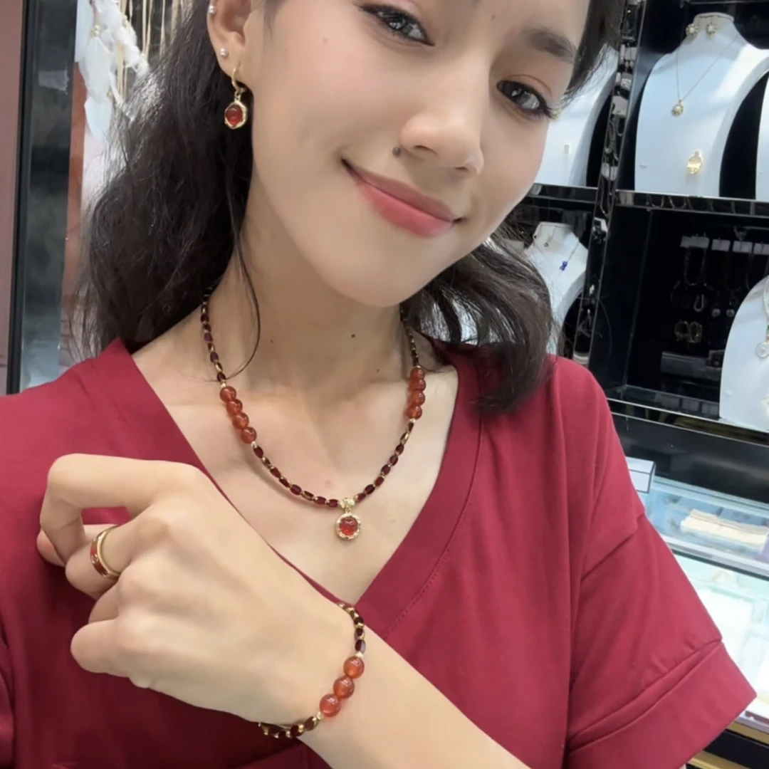 铜合金玻璃项链  195 安可拉红项链套装手工白搭大红色时尚气质