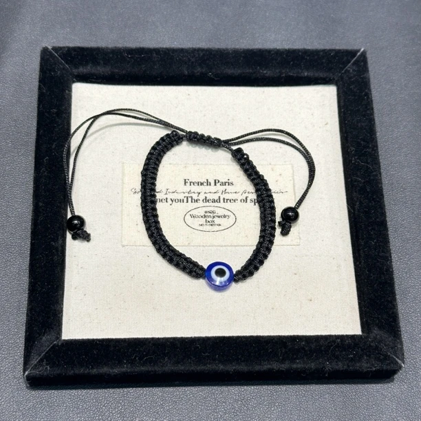 非金属亚克力手链 GULUM215蓝眼睛恶魔之眼金手链黑绳编织手链