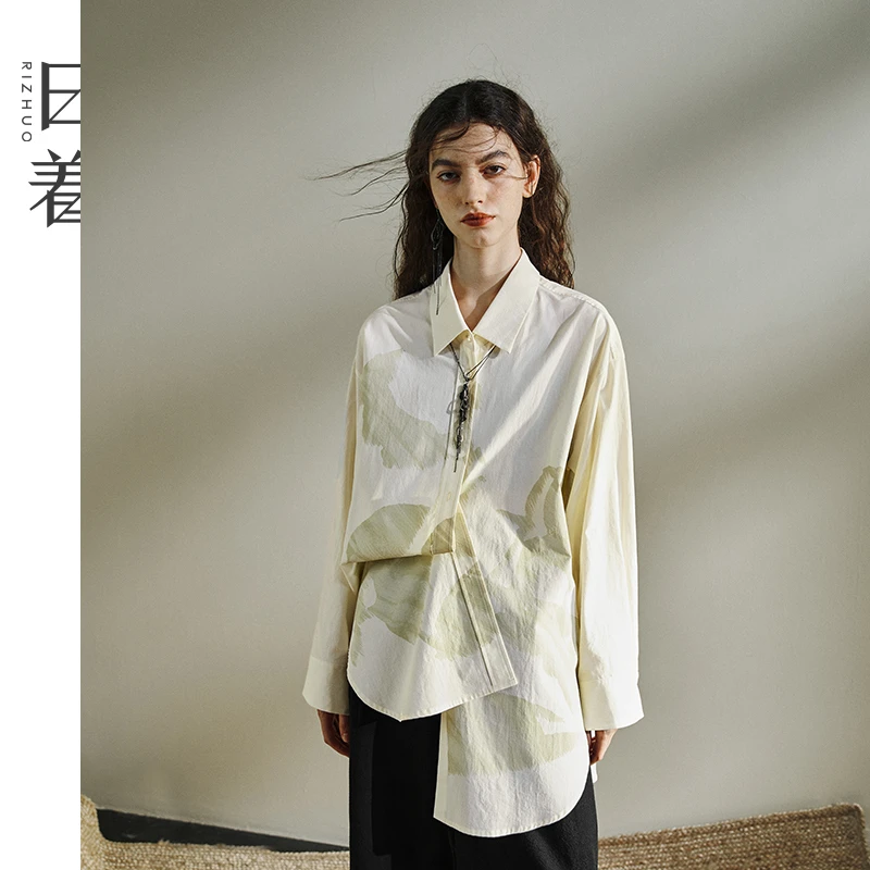 日着原创设计女装2025秋季新款上衣气质印花宽松长袖衬衫RB3201C0