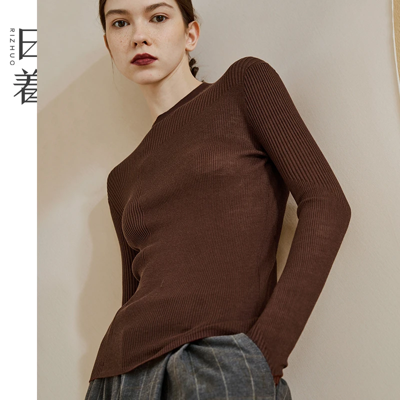 日着原创设计女装春秋小众修身长袖上衣桑蚕丝针织打底衫RC3187M0