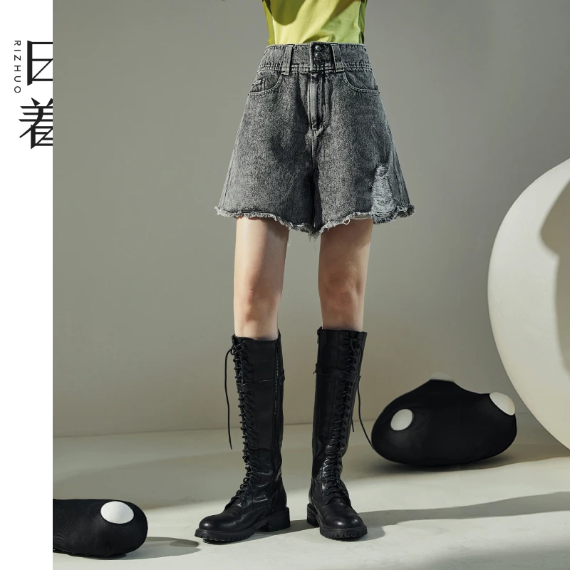 日着原创女装2025夏季新款裤子百搭宽松毛边高腰牛仔短裤RB2612K3